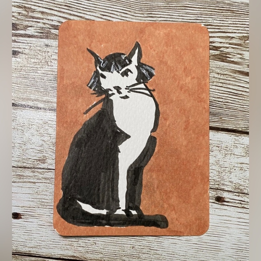 ACEO Original Art Card 2.5 x 3.5" SILLY CAT Series Card #12 ATC